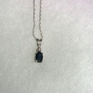 10k Sapphire and Diamond Pendant Necklace EUC